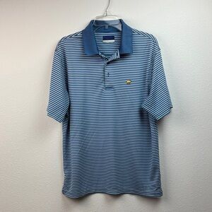 Jack Nicklaus blue striped polo golf shirt, Staydri sweat wicking material.